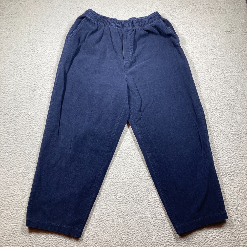 Cabin Creek Pull On Corduroy Pants Womens 16 Petite Navy Blue Straight Relaxed